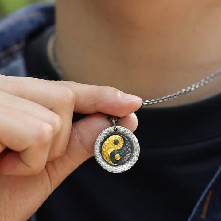 Buddha Stones 999 Sterling Silver 999 Gold Yin Yang Balance Titanium Steel Chain Necklace Pendant - image 7