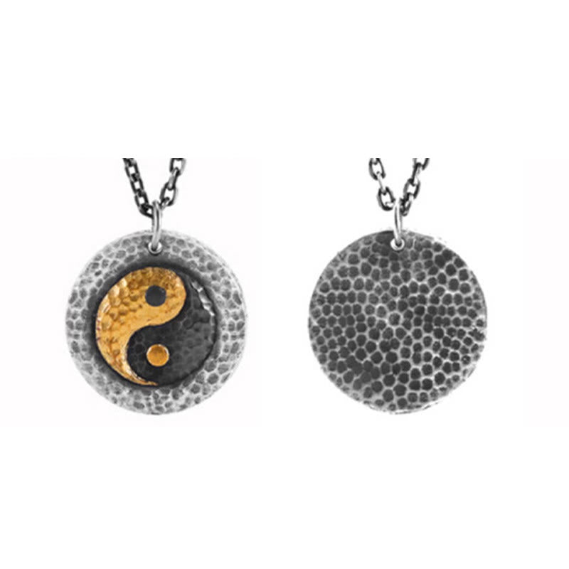Buddha Stones 999 Sterling Silver 999 Gold Yin Yang Balance Titanium Steel Chain Necklace Pendant - image 10