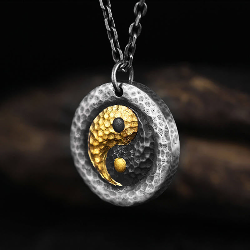 Buddha Stones 999 Sterling Silver 999 Gold Yin Yang Balance Titanium Steel Chain Necklace Pendant - image 2