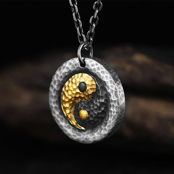 Buddha Stones 999 Sterling Silver 999 Gold Yin Yang Balance Titanium Steel Chain Necklace Pendant - image 2