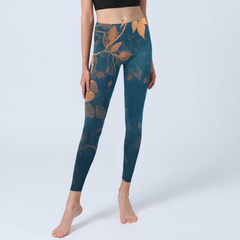 Buddha Stones Elegant Leaf Pattern Print Gym Leggings Women's Yoga Pants - image 5