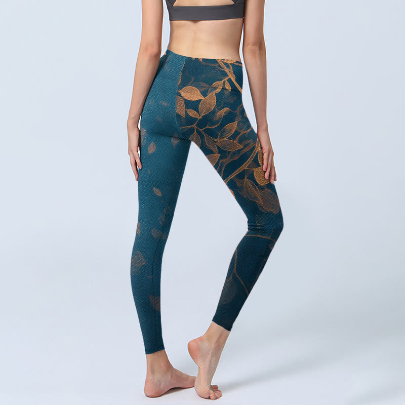 Buddha Stones Elegant Leaf Pattern Print Gym Leggings Women's Yoga Pants - image 4