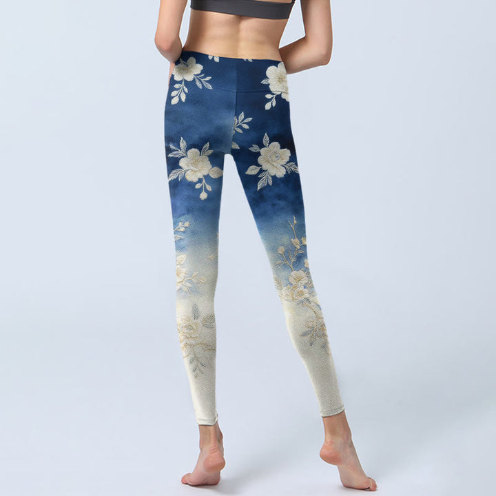 Buddha Stones Elegant Refined Flower Pattern Print Gym Leggings Women's Yoga Pants - image 6
