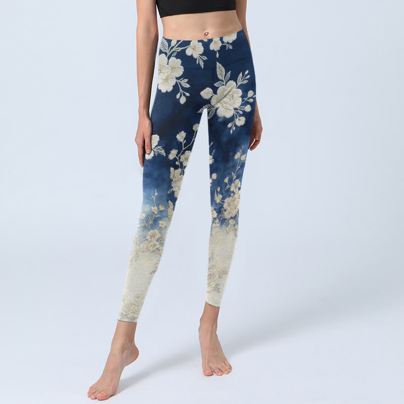 Buddha Stones Elegant Refined Flower Pattern Print Gym Leggings Women's Yoga Pants - image 5