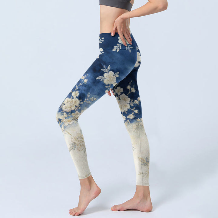 Buddha Stones Elegant Refined Flower Pattern Print Gym Leggings Women's Yoga Pants - image 2
