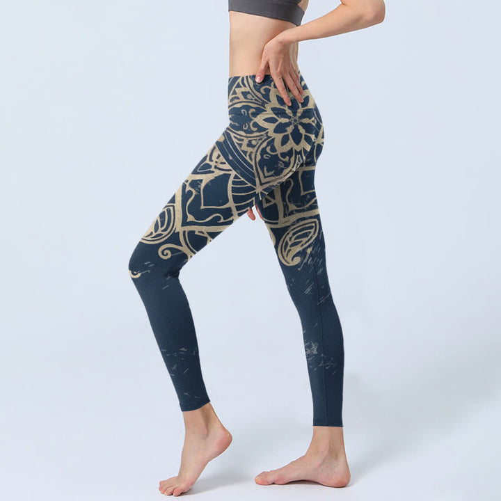 Buddha Stones Retro Mandala Pattern Print Gym Leggings Women's Yoga Pants - image 2