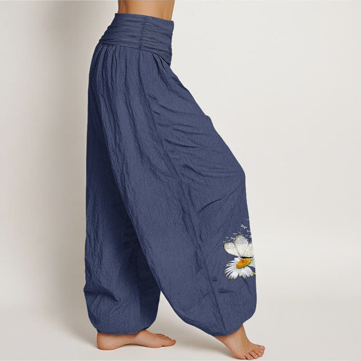 Buddha Stones Pure Cotton Elegant Daisy Butterfly Dragonfly Pattern Women's Elastic Waist Harem Pants - image 10