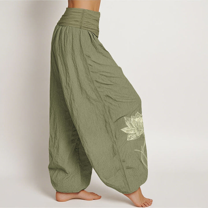 Buddha Stones Pure Cotton Elegant Lotus Flower Pattern Women's Elastic Waist Harem Pants - image 16