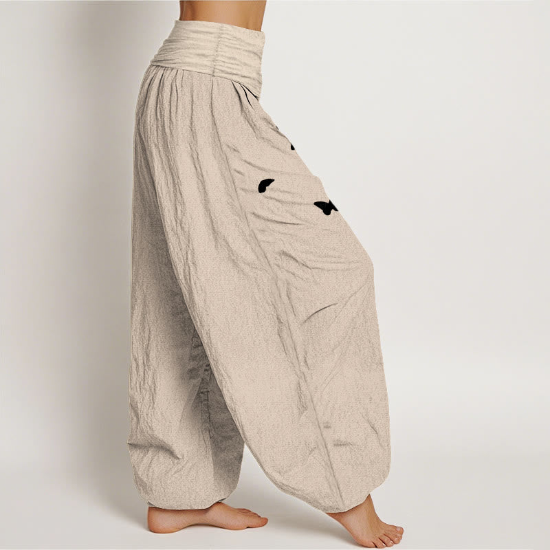 Buddha Stones Pure Cotton Elegant Butterfly Dandelion Pattern Women's Elastic Waist Harem Pants - image 13