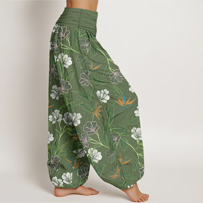 Buddha Stones Cotton Contrasting Colors Flower Leaf Pattern Women's Elastic Waist Harem Pants - image 10