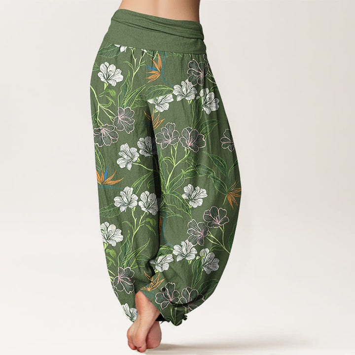 Buddha Stones Cotton Contrasting Colors Flower Leaf Pattern Women's Elastic Waist Harem Pants - image 9
