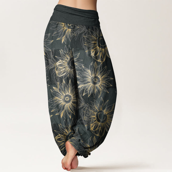 Buddha Stones Cotton Retro Print Flower Pattern Women's Elastic Waist Harem Pants - image 6