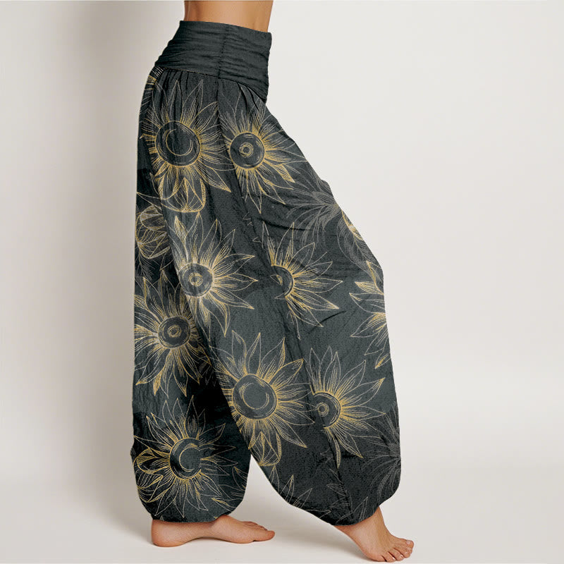 Buddha Stones Cotton Retro Print Flower Pattern Women's Elastic Waist Harem Pants - image 7