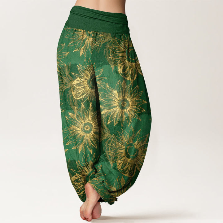 Buddha Stones Cotton Retro Print Flower Pattern Women's Elastic Waist Harem Pants - image 9