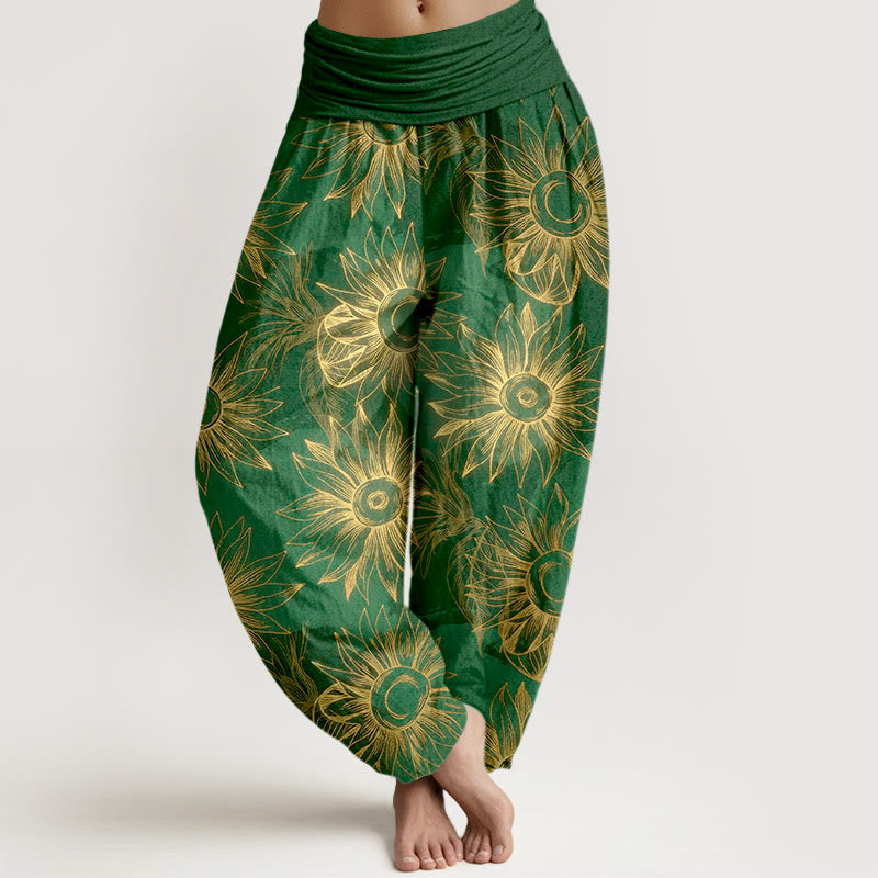 Buddha Stones Cotton Retro Print Flower Pattern Women's Elastic Waist Harem Pants - Green - US16，UK/AU20，EU48 (3XL) - image 8