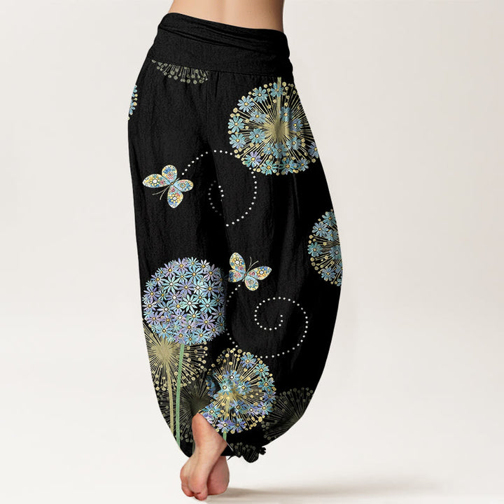 Buddha Stones Cotton Dreamlike Dandelion Butterfly Pattern Women's Elastic Waist Harem Pants - image 1