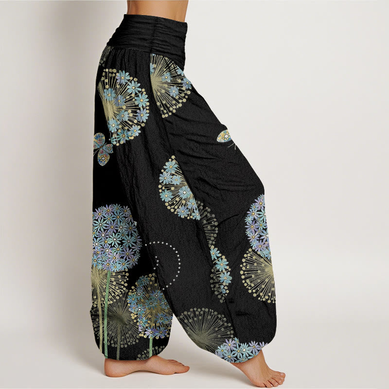 Buddha Stones Cotton Dreamlike Dandelion Butterfly Pattern Women's Elastic Waist Harem Pants - image 2