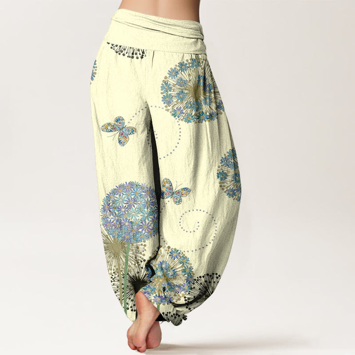 Buddha Stones Cotton Dreamlike Dandelion Butterfly Pattern Women's Elastic Waist Harem Pants - image 6