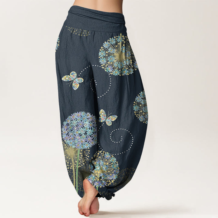Buddha Stones Cotton Dreamlike Dandelion Butterfly Pattern Women's Elastic Waist Harem Pants - image 9