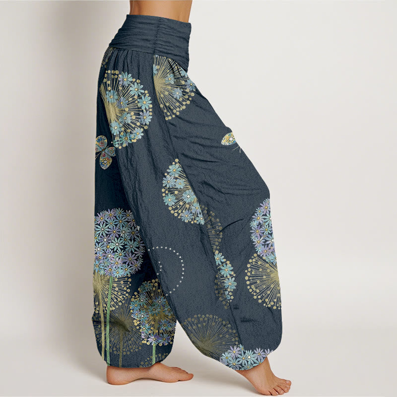 Buddha Stones Cotton Dreamlike Dandelion Butterfly Pattern Women's Elastic Waist Harem Pants - image 10