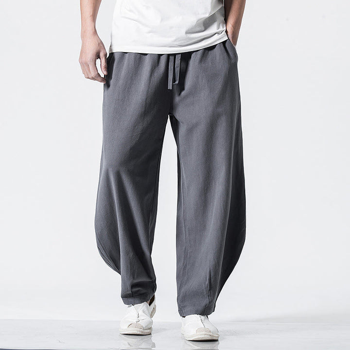 Buddha Stones Drawstring Elastic Waist Ankle-Length Men's Cotton Pants With Pockets - Gray - US/UK/AU46，EU56 (5XL) - image 0