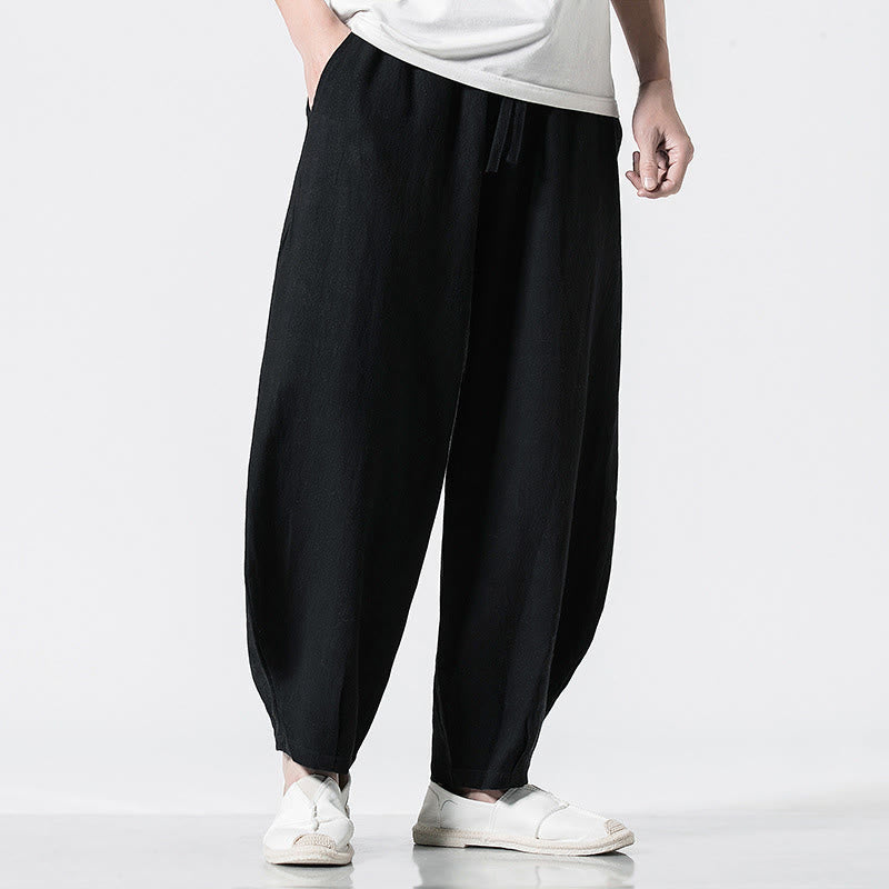 Buddha Stones Drawstring Elastic Waist Ankle-Length Men's Cotton Pants With Pockets - image 13
