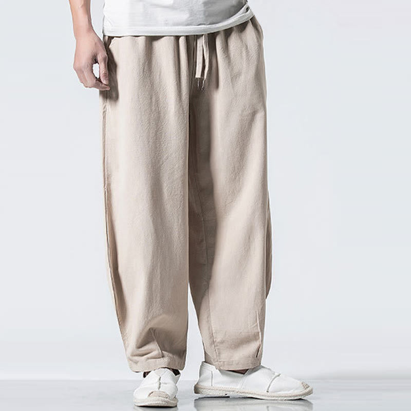 Buddha Stones Drawstring Elastic Waist Ankle-Length Men's Cotton Pants With Pockets - image 20
