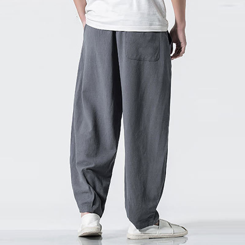 Buddha Stones Drawstring Elastic Waist Ankle-Length Men's Cotton Pants With Pockets - image 7