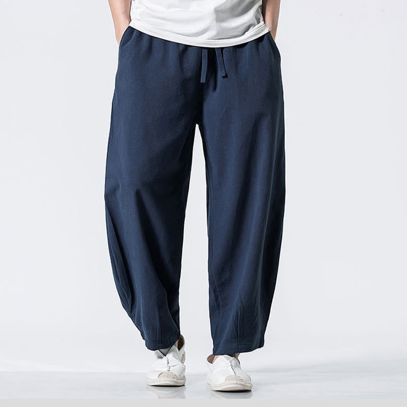 Buddha Stones Drawstring Elastic Waist Ankle-Length Men's Cotton Pants With Pockets - DarkBlue - US/UK/AU46，EU56 (5XL) - image 23