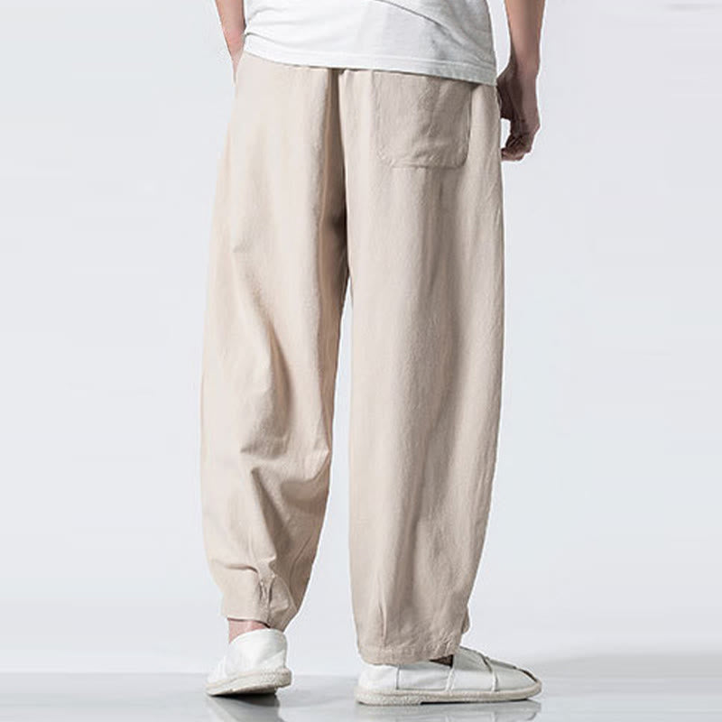 Buddha Stones Drawstring Elastic Waist Ankle-Length Men's Cotton Pants With Pockets - image 22