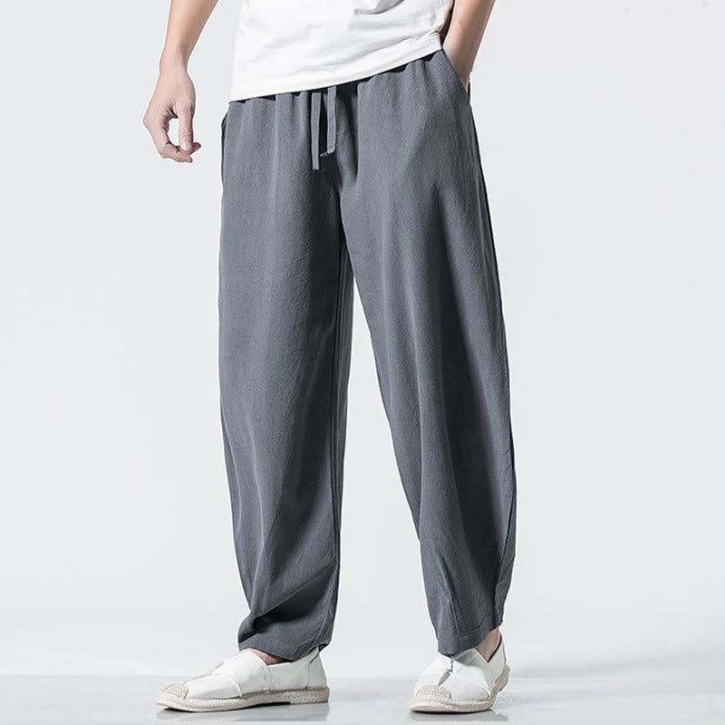 Buddha Stones Drawstring Elastic Waist Ankle-Length Men's Cotton Pants With Pockets - image 3