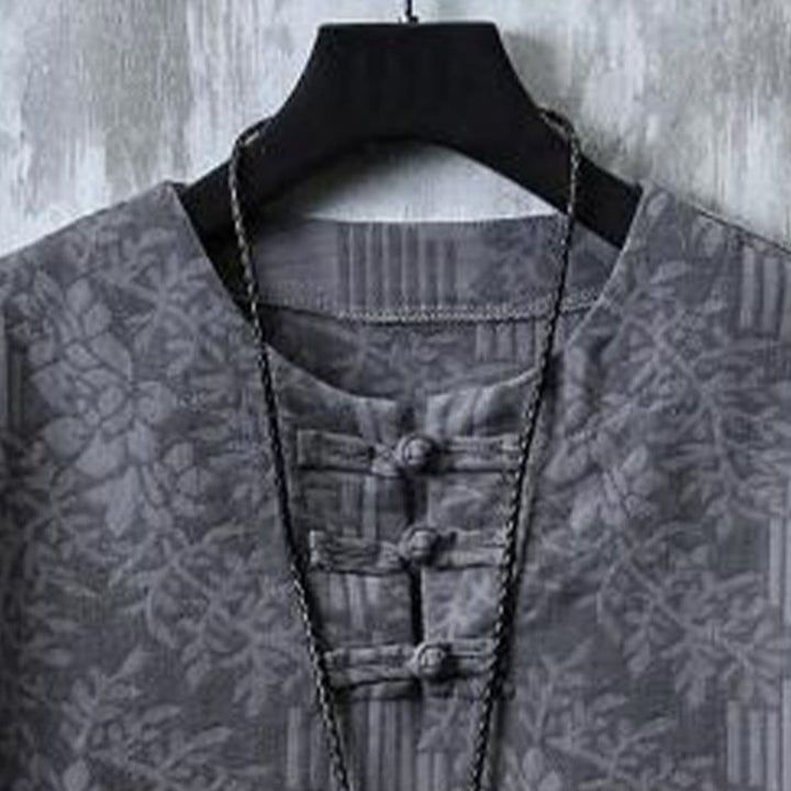 Buddha Stones Summer Floral Pattern Frog-Button Half Sleeve Cotton Men's Shirt  - image 5