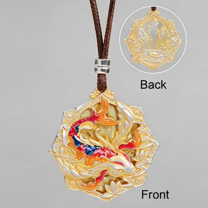 Buddha Stones 999 Sterling Silver Colorful Koi Fish Carved Luck Necklace Pendant - image 13