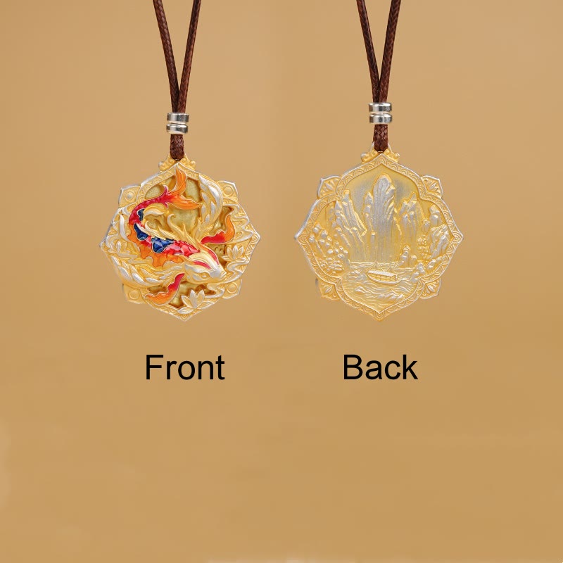 Buddha Stones 999 Sterling Silver Colorful Koi Fish Carved Luck Necklace Pendant - image 7