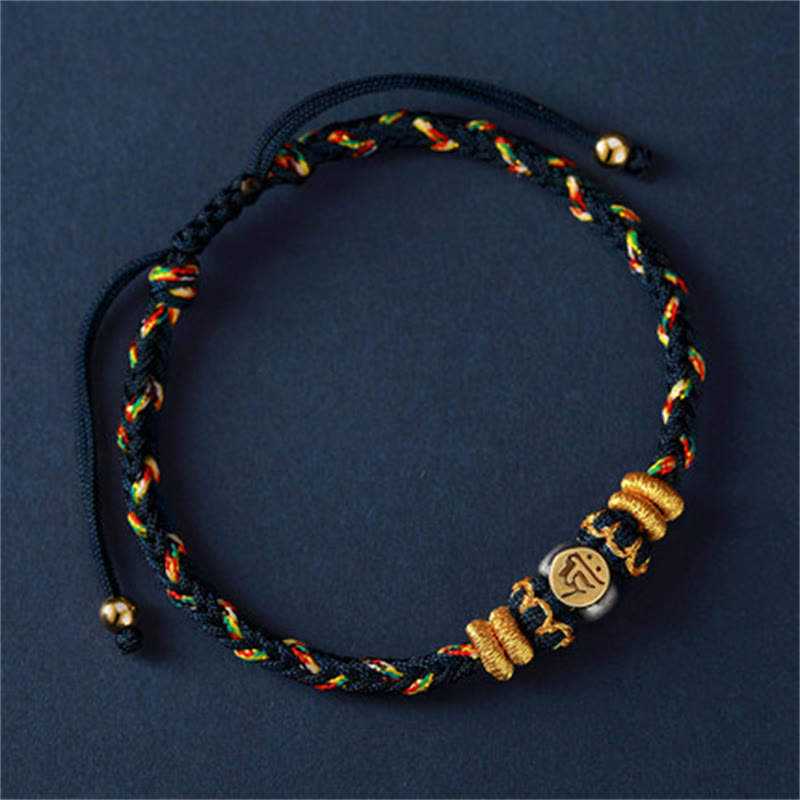 Buddha Stones Chinese Zodiac Natal Buddha Silver Luck Braided String Bracelet - Rat(Bracelet Size 18-28cm) - image 4