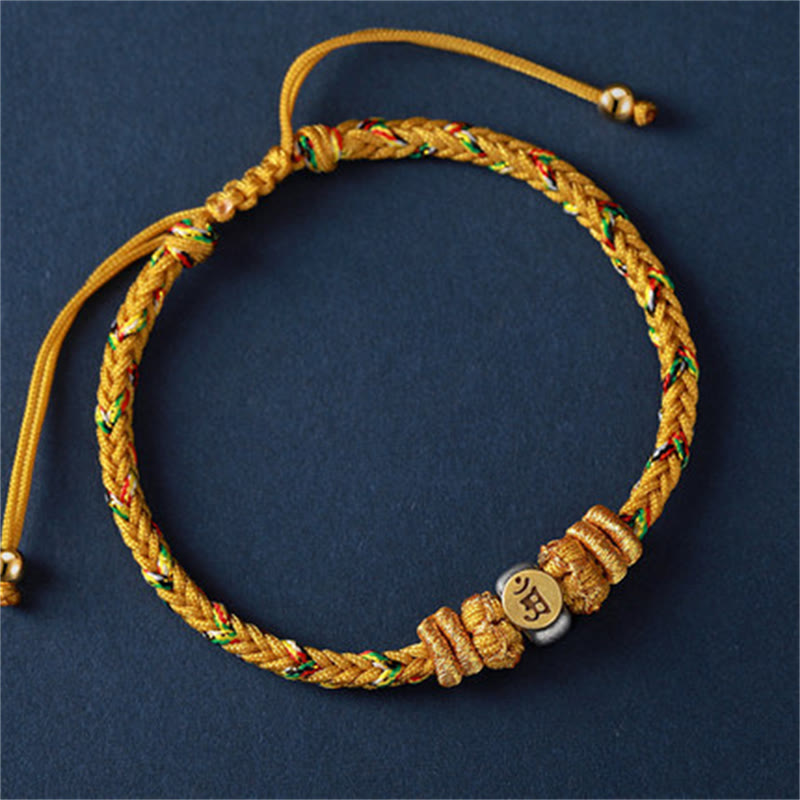 Buddha Stones Chinese Zodiac Natal Buddha Silver Luck Braided String Bracelet - Dragon/Snake(Bracelet Size 18-28cm) - image 15
