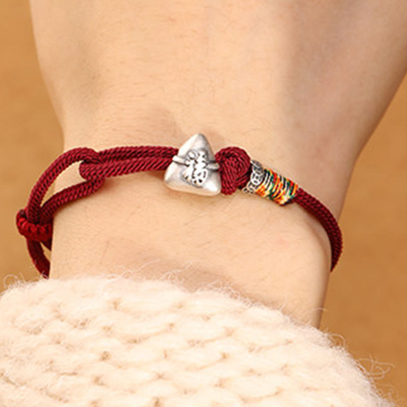 Buddha Stones 999 Sterling Silver Fu Character Zongzi Fortune Luck Rope Bracelet - image 3