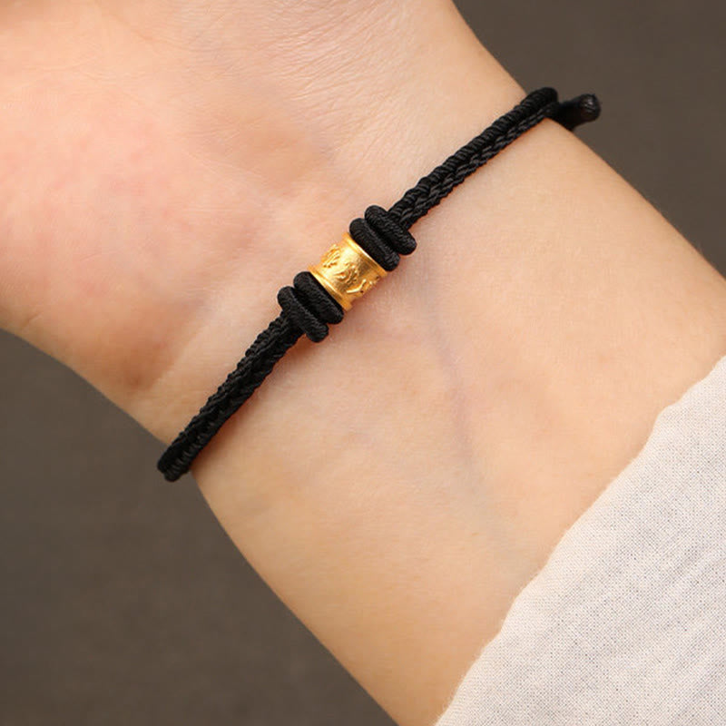 Buddha Stones Tibet Handmade 999 Gold Om Mani Padme Hum Luck Protection Bracelet - Black - 18cm - image 10