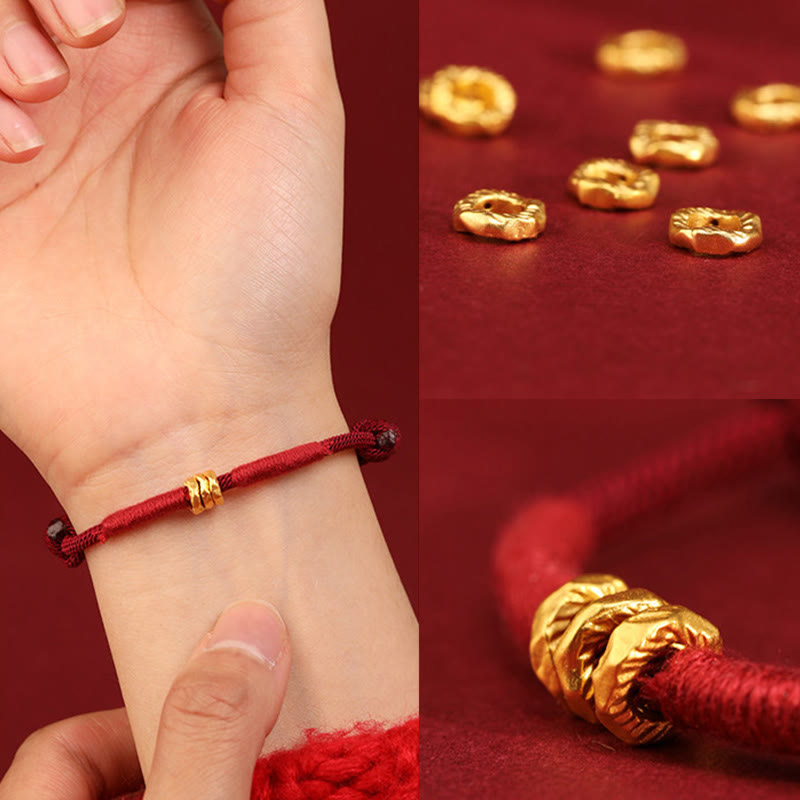 Buddha Stones 999 Gold Ring Design Handmade Luck Braided Red Rope Bracelet Anklet - image 5