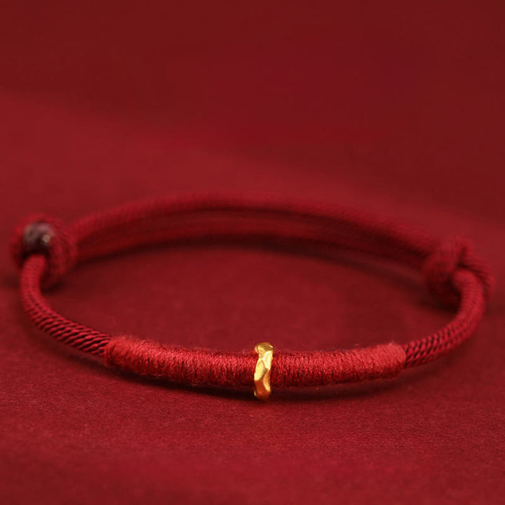 Buddha Stones 999 Gold Ring Design Handmade Luck Braided Red Rope Bracelet Anklet - One Bead Anklet - Anklet(Anklet Circumference 19-23cm) - image 10