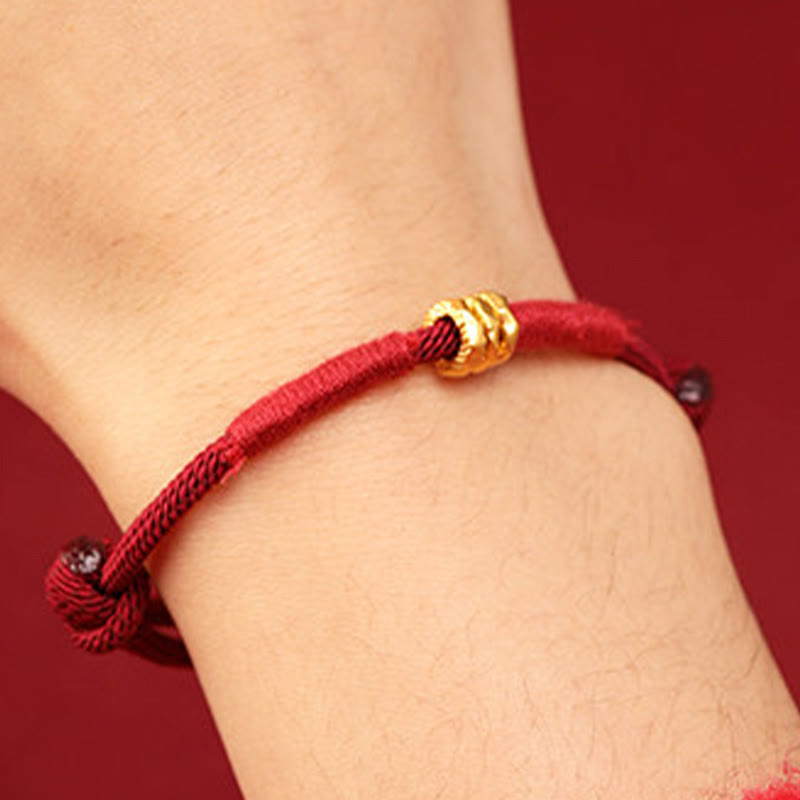 Buddha Stones 999 Gold Ring Design Handmade Luck Braided Red Rope Bracelet Anklet - image 3