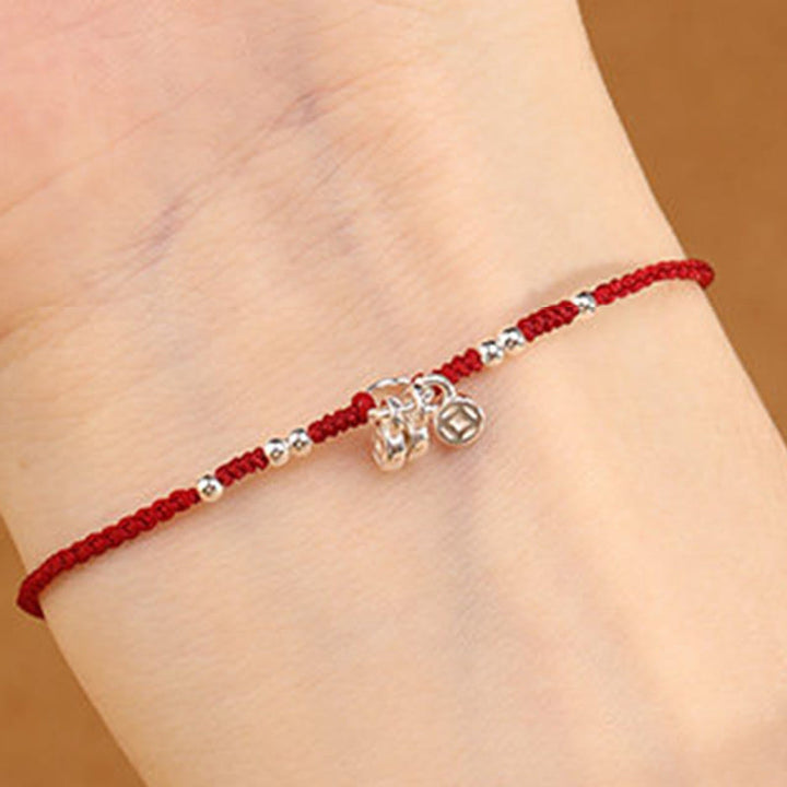 Buddha Stones Handcrafted 925 Sterling Silver Copper Coins Design Protection Strength Ultra-Thin Bracelet Anklet - image 8