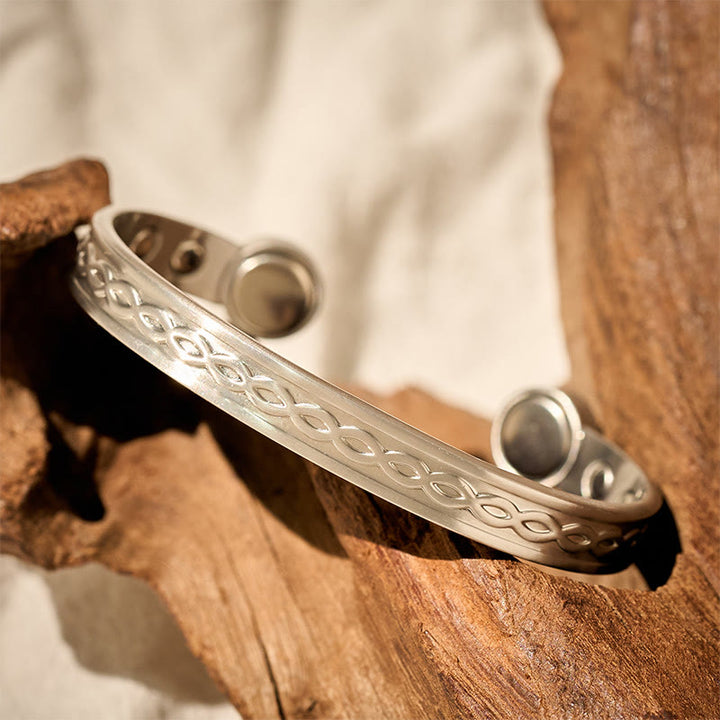 Buddha Stones Interwoven Loop Pattern Copper Balance Luck Open Cuff Bracelet Bangle - image 9