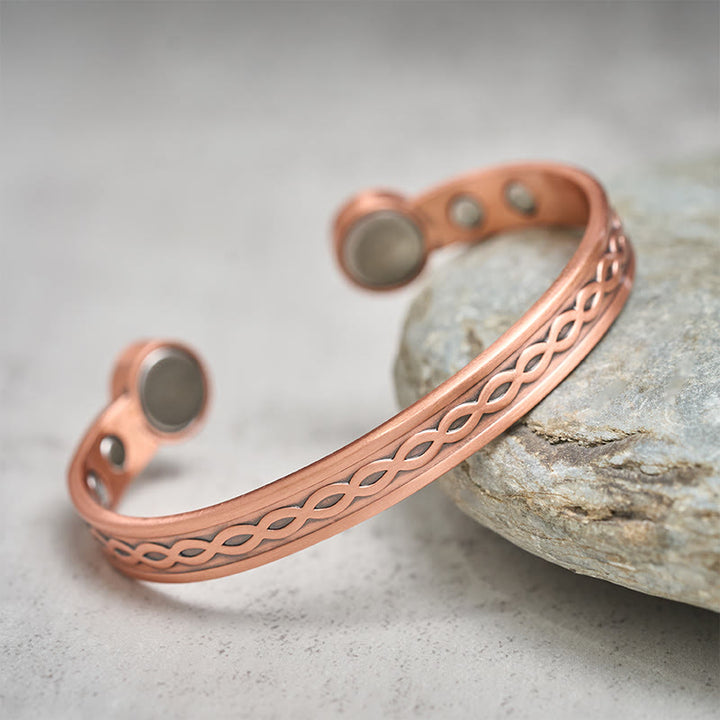 Buddha Stones Interwoven Loop Pattern Copper Balance Luck Open Cuff Bracelet Bangle - image 2