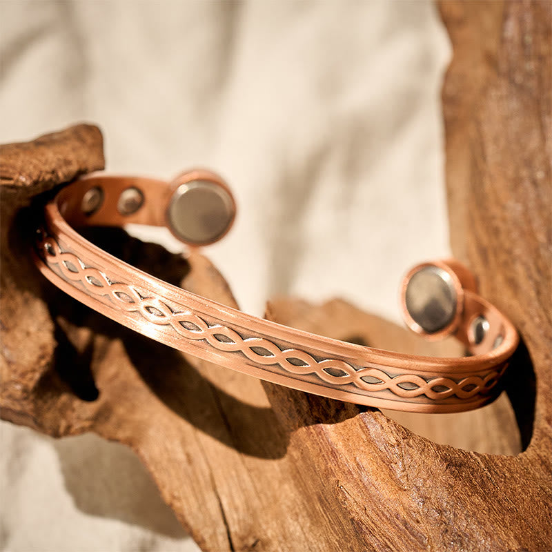 Buddha Stones Interwoven Loop Pattern Copper Balance Luck Open Cuff Bracelet Bangle - image 1