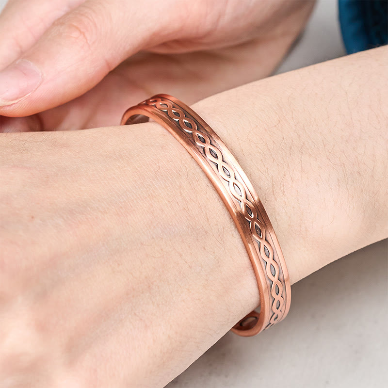 Buddha Stones Interwoven Loop Pattern Copper Balance Luck Open Cuff Bracelet Bangle - image 3