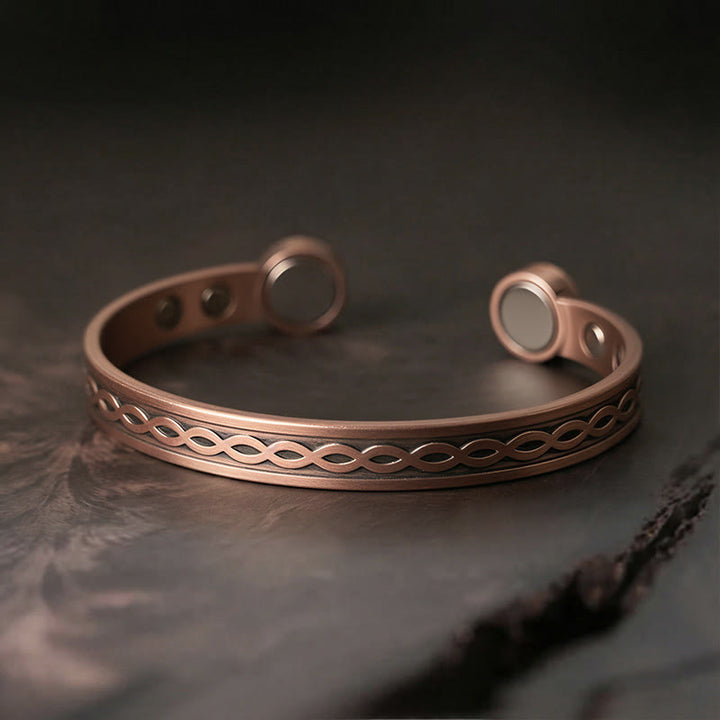 Buddha Stones Interwoven Loop Pattern Copper Balance Luck Open Cuff Bracelet Bangle - Copper(Wrist Circumference: 15-18cm) - image 0
