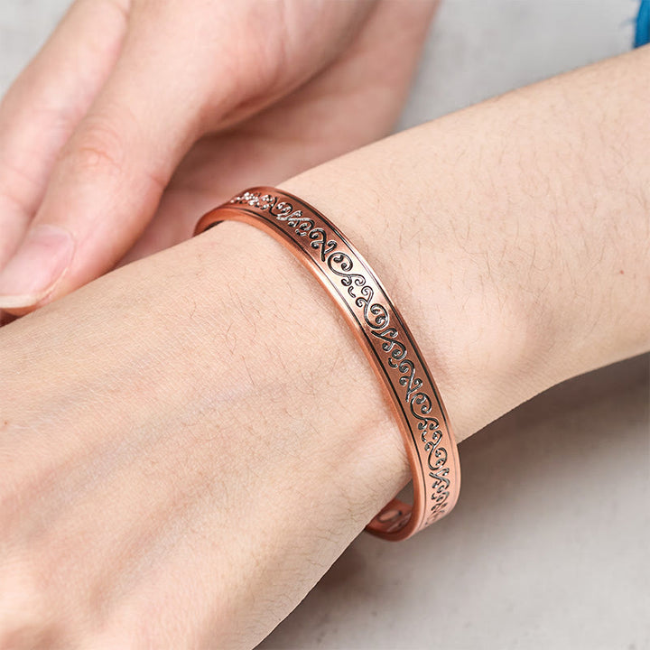 Buddha Stones Engraved Patterned Copper Balance Open Cuff Bracelet Bangle - image 3
