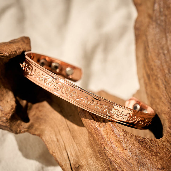 Buddha Stones Engraved Patterned Copper Balance Open Cuff Bracelet Bangle - image 8