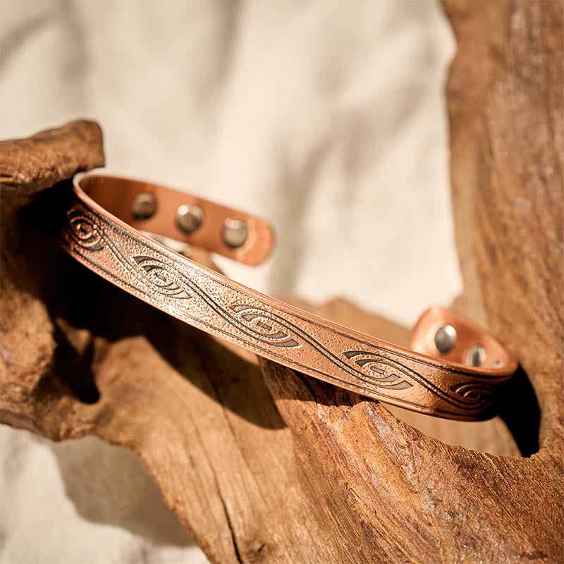 Buddha Stones Spiral Pattern Copper Balance Open Adjustable Cuff Bracelet Bangle - image 1